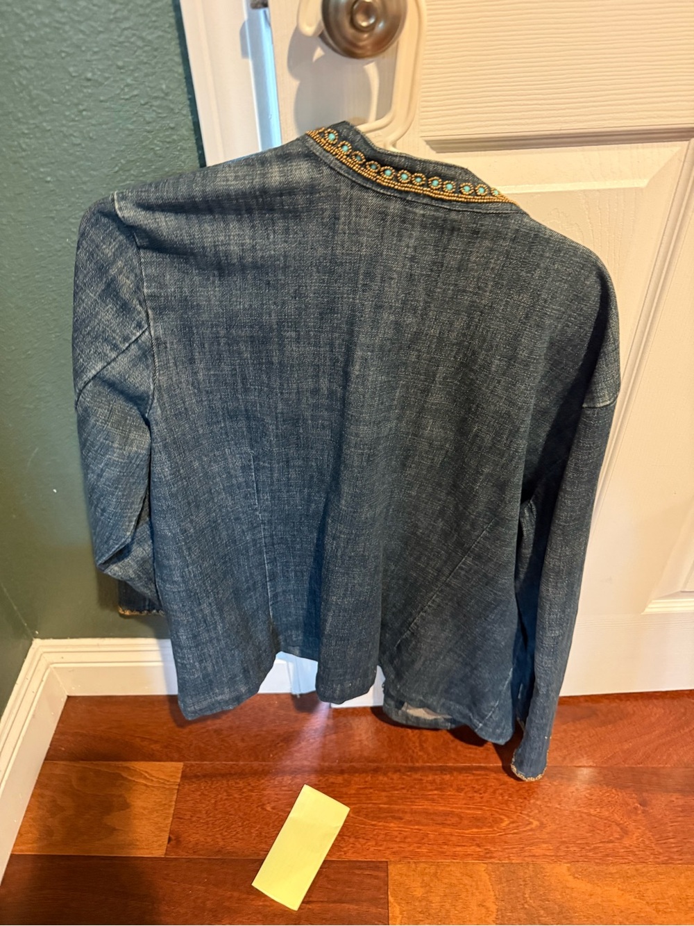 Chico's Blue Denim Jacket with Turquoise Embellishment - Picture 7 of 7